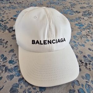 Balenciaga White Baseball Cap with Black Logo
